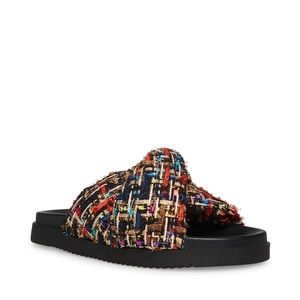Steve Madden JOYCE BLACK MULTI red blue yellow Purple slip on Sandal Slides